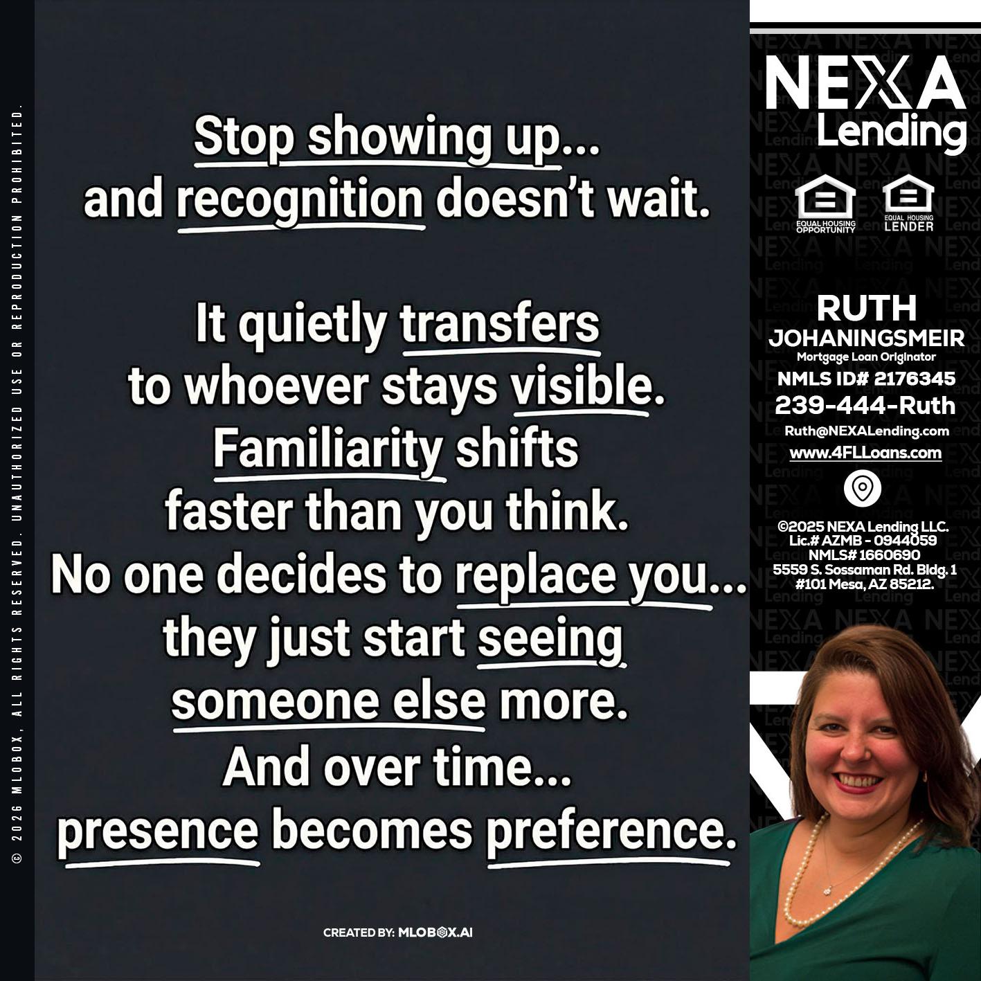 STOP SHOWING - Ruth Johaningsmeir -Mortgage Loan Originator